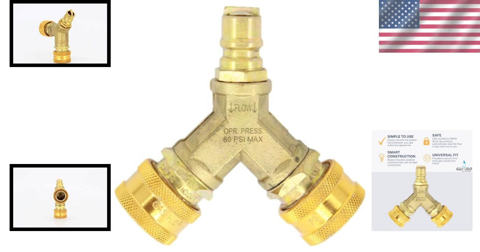 CSA Certified 3/8" Gas Quick Disconnect Y Splitter for Safe Dual Appliance Use