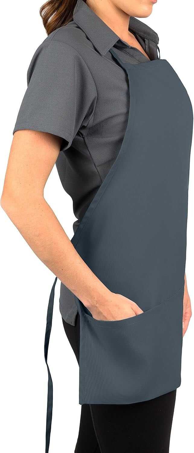 Slate 3-Pocket Adjustable Bib Apron - Pack of 6 for Home & Professional Use