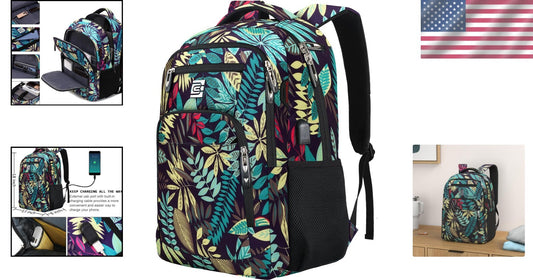 Water-Resistant Slim Laptop Backpack with USB Port - Unisex for College & Travel