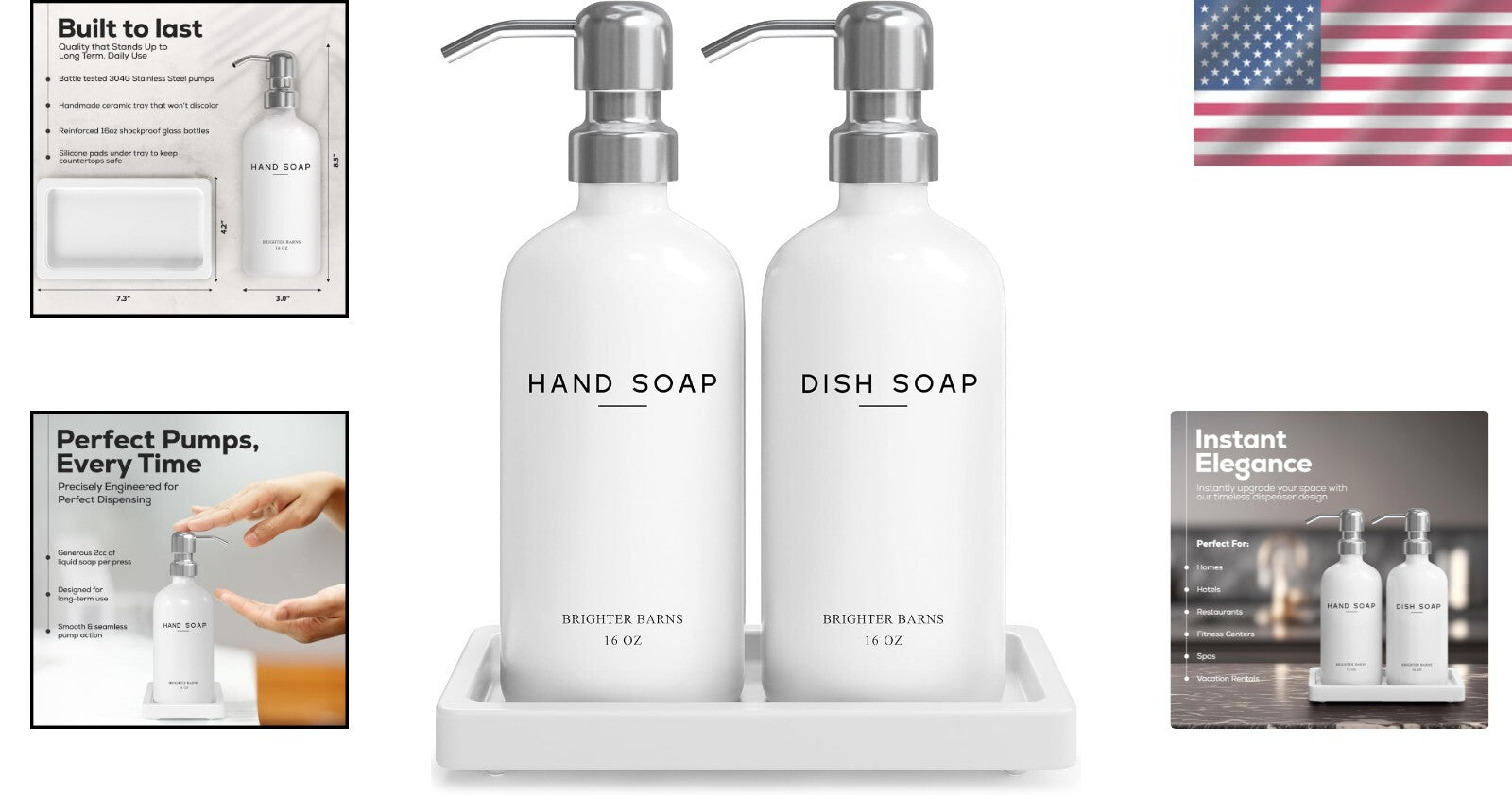 Elegant White Glass Soap and Dish Dispenser Set - Eco-Friendly Kitchen Upgrade