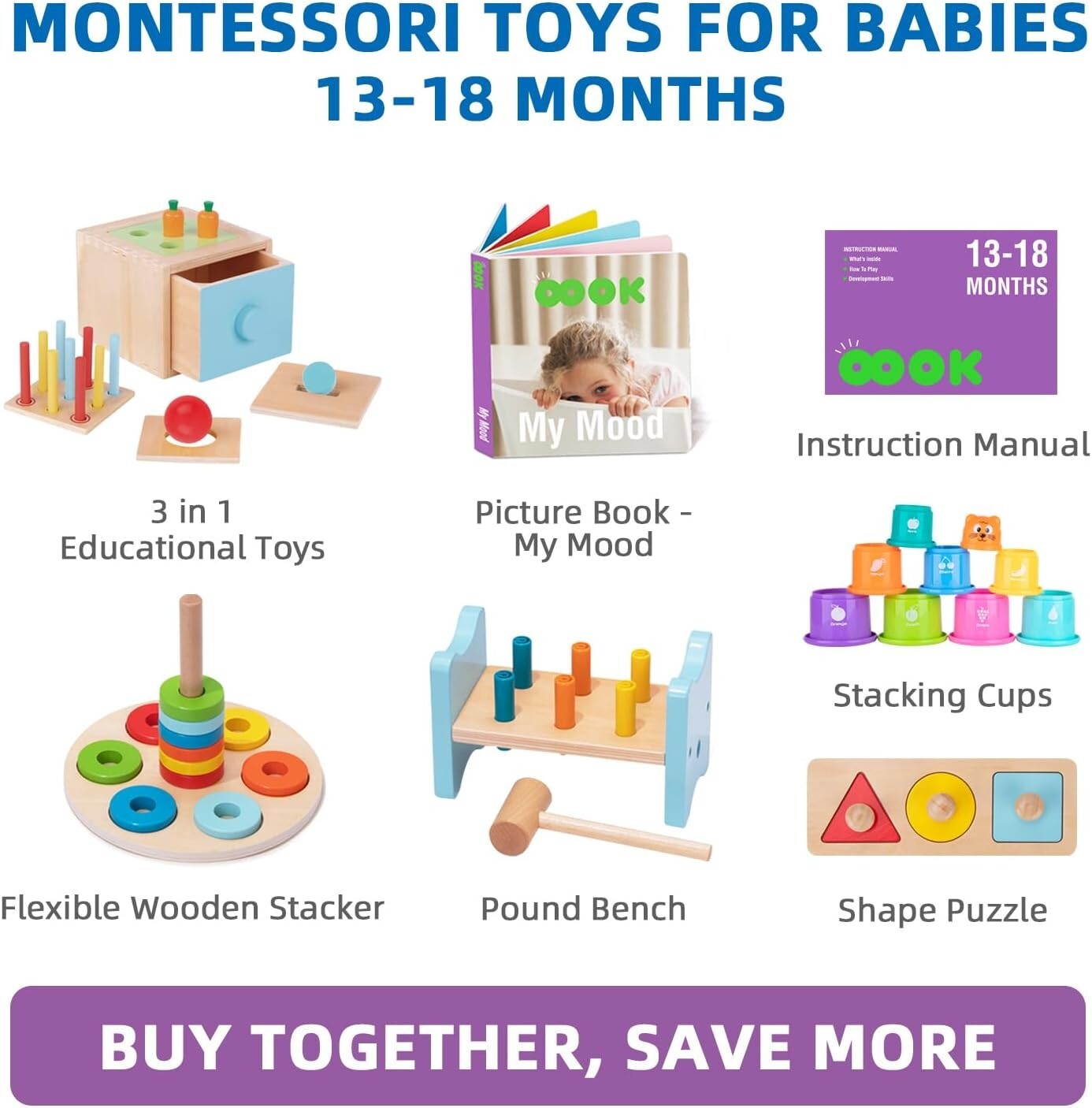 Develop Motor Skills with 8-in-1 Montessori Toy Set for Infants 12-18 Months