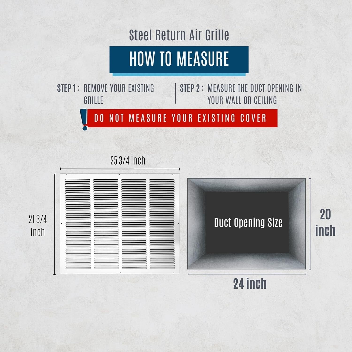 Durable Steel Return Air Grille for 24x20 Duct - White HVAC Vent Cover