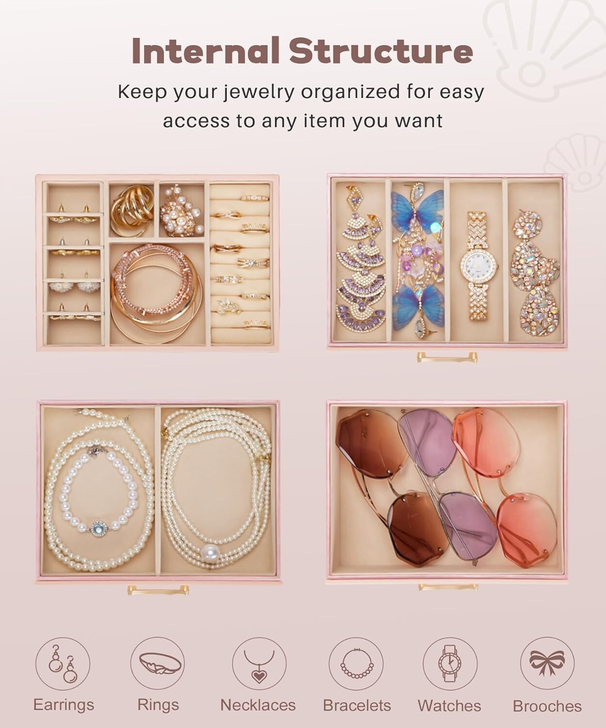 Elegant 3-Drawer Jewelry Holder in Peach Pink – Perfect Gift for All Occasions
