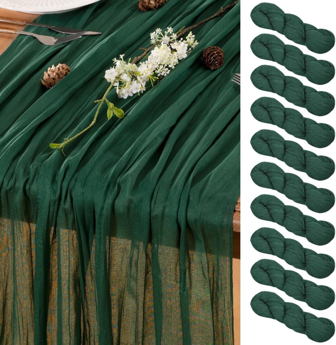 Premium Emerald Green Cheesecloth Table Runner Set - Perfect for Any Celebration