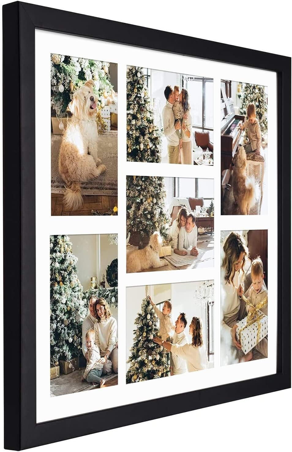 Chic Matted Black Wood Collage Picture Frame for 7 Photos, 13.7x15.7 Size