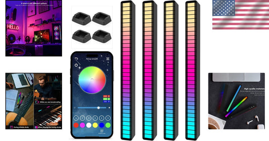 4-Pack Music Rhythm LED Lights with RGB Color Modes - Voice Control for Parties