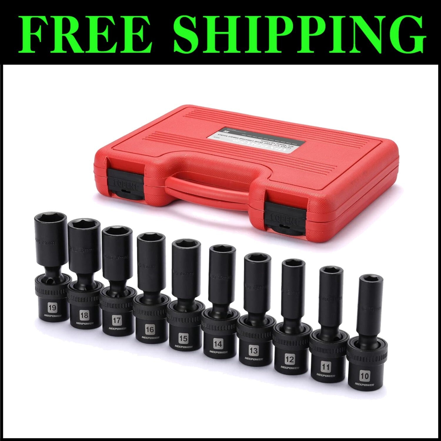 Lightweight 10-Piece Impact Socket Set - Chrome Molybdenum with Black Finish