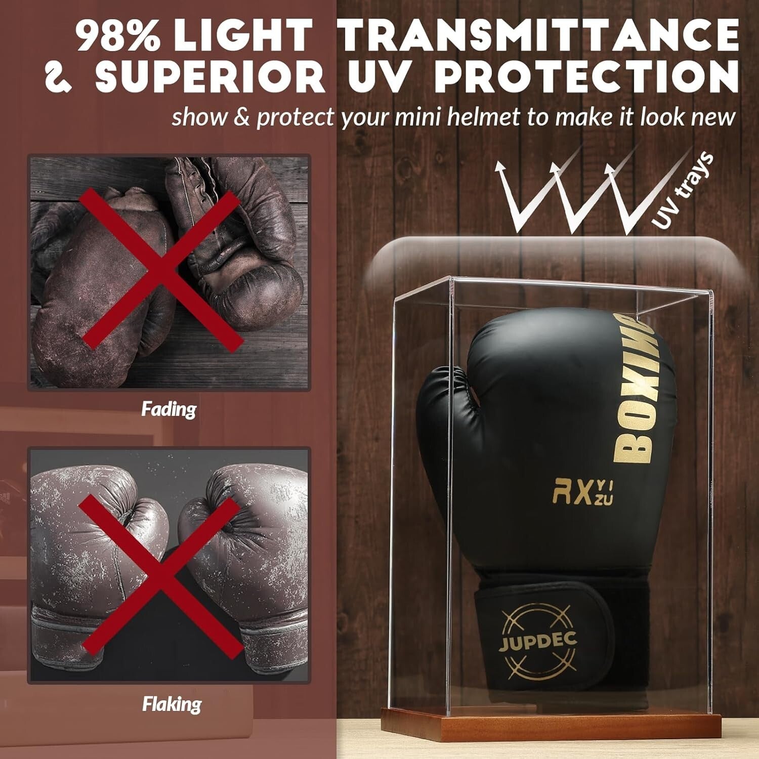 Elegant Boxing Glove Display Case with UV Protection & Solid Wood Base