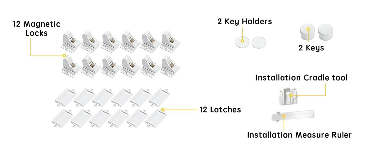 Efficient Childproofing: 12 Adhesive Magnetic Locks & 2 Key System for Cabinets
