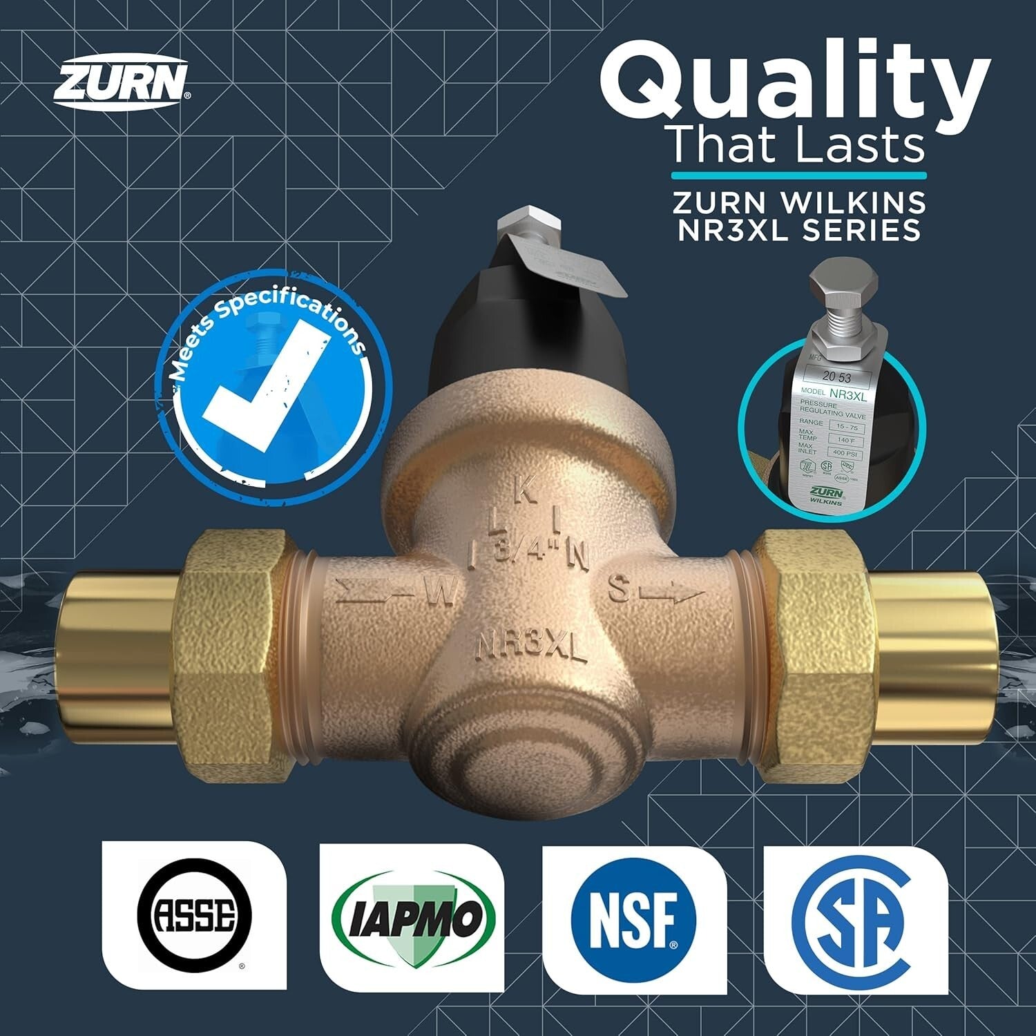 Efficient Brass Pressure Reducing Valve - 1" NPT Connection for Residential Use
