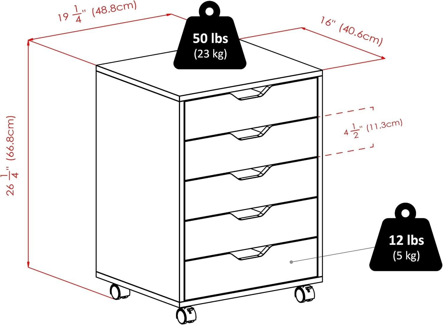 Versatile 5-Drawer Black Storage Cabinet with Locking Casters for Easy Mobility