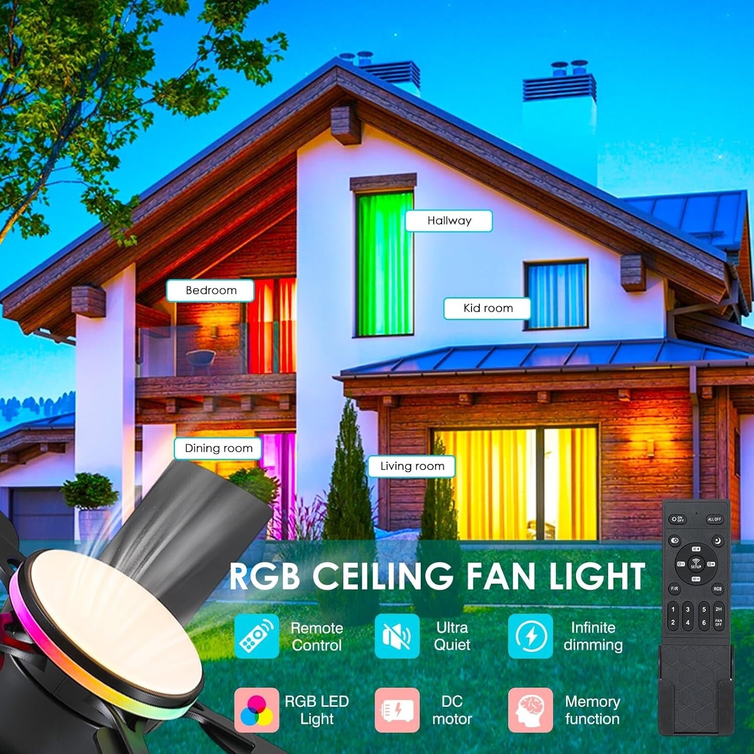 5-Blade Indoor Ceiling Fan: 52" Smart LED Light & Remote Controlled for Bedrooms