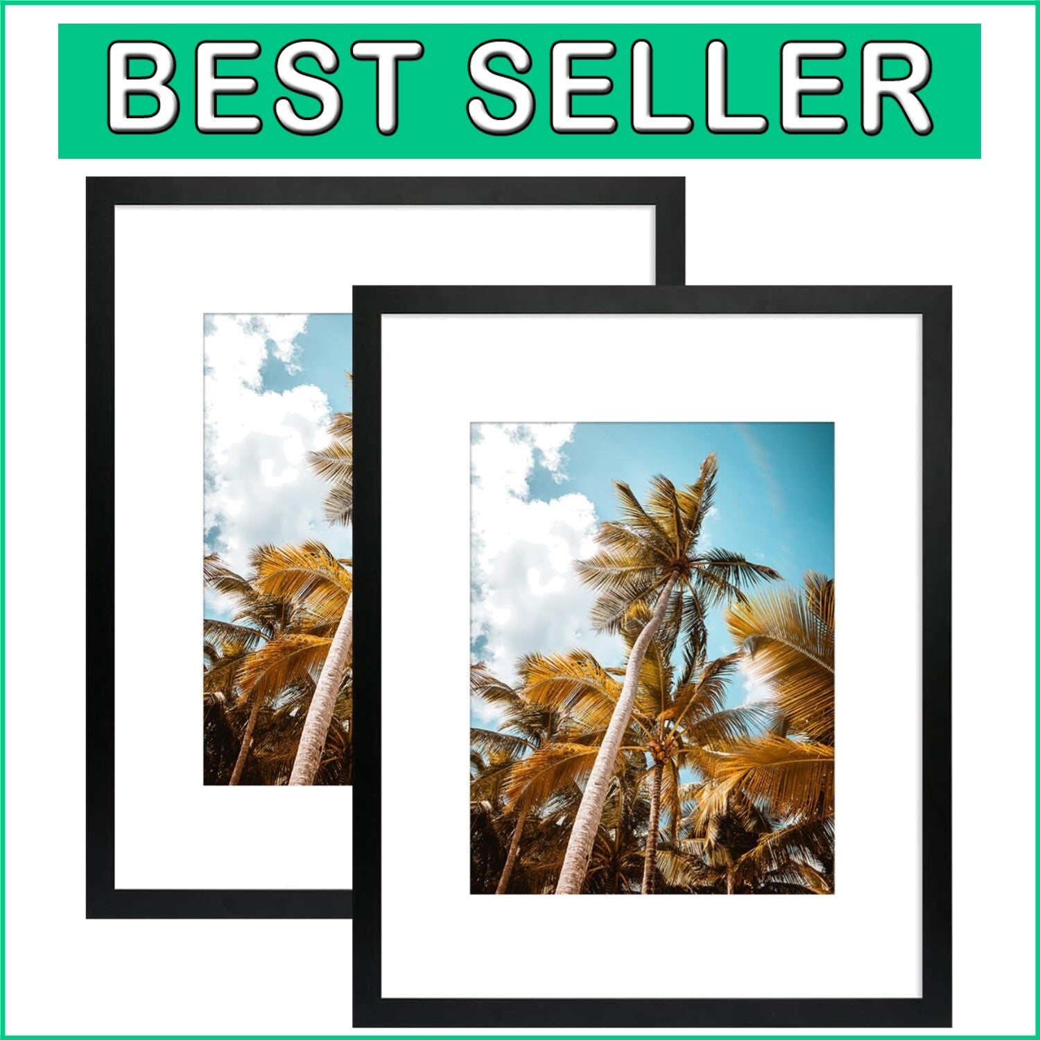 Modern Black Gallery Wall Frames 16x20 with 11x14 Mat - 2 Pack for Photos