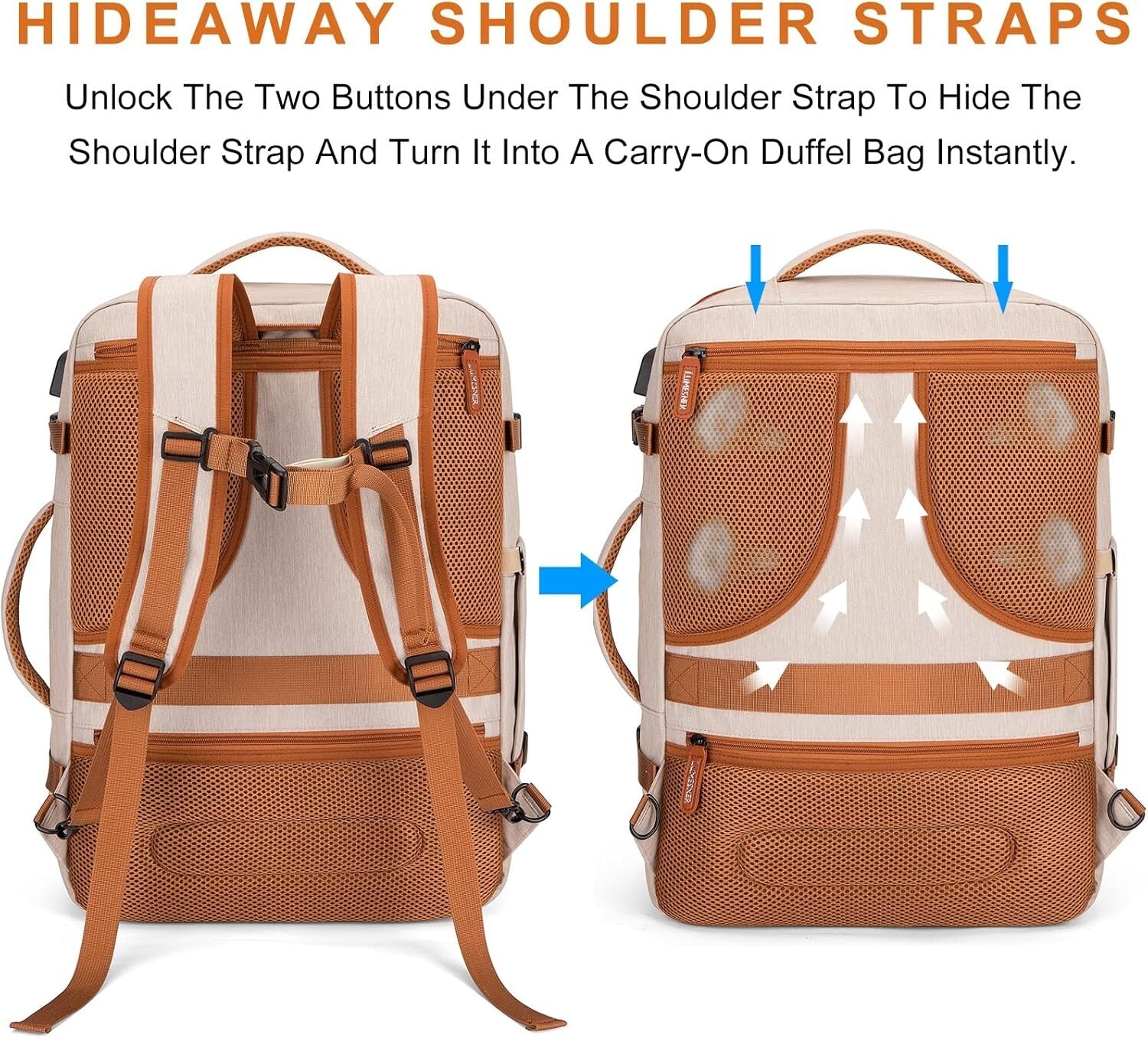 Expandable 40L Travel Backpack for Men & Women - Water Resistant & Stylish Beige