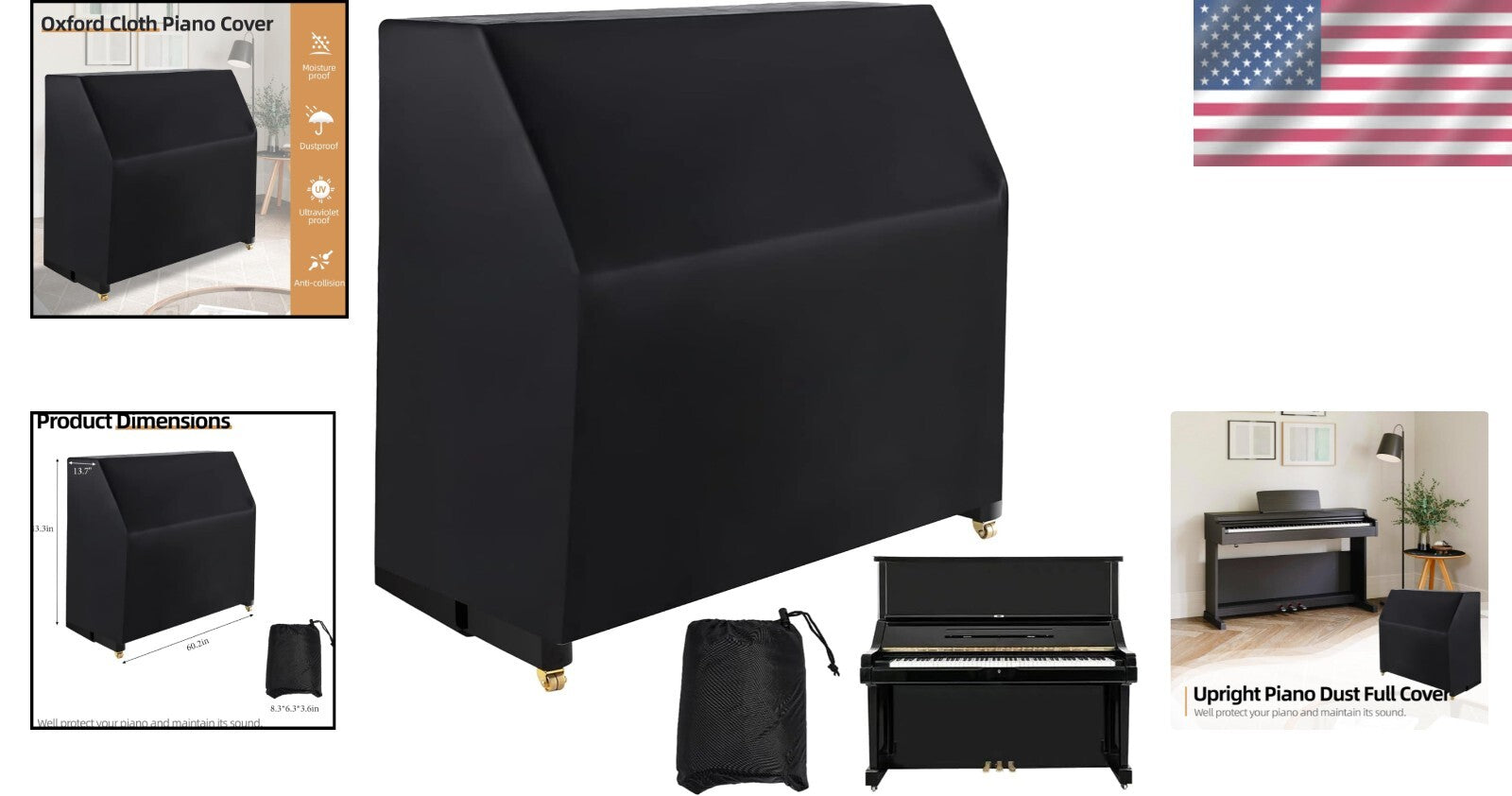 Portable Piano Dust Cover - Soft Velvet with Non-Scratch Surface & Elastic Fit