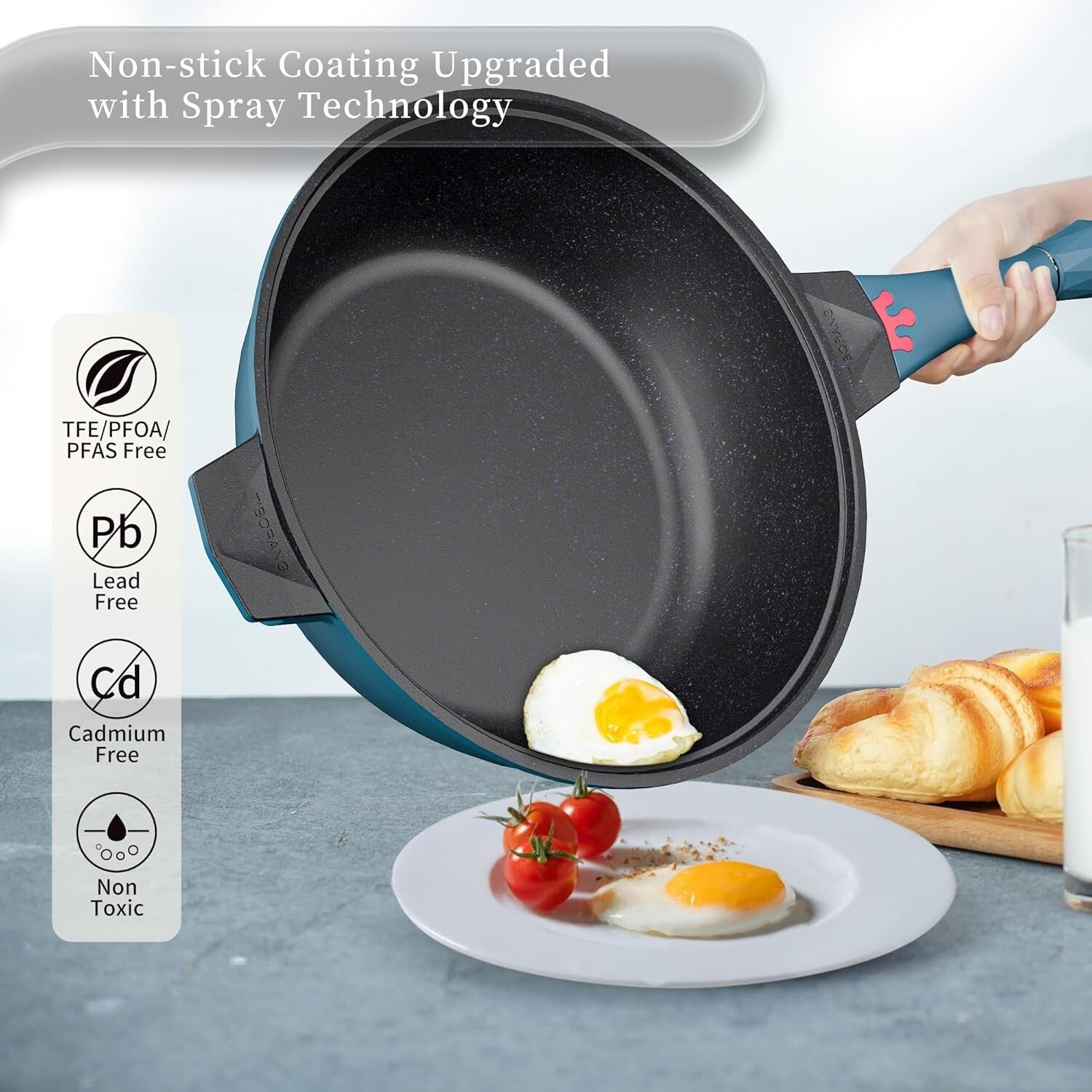 Non-Toxic 5 Quart Deep Frying Pan with Detachable Handle - Heat Indicator
