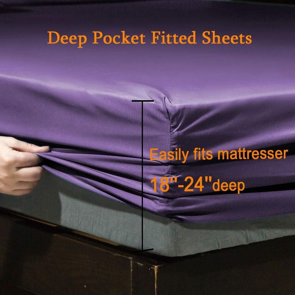Elegant 6-Piece Purple Queen Sheet Set - Super Soft Microfiber, Dreamy Comfort