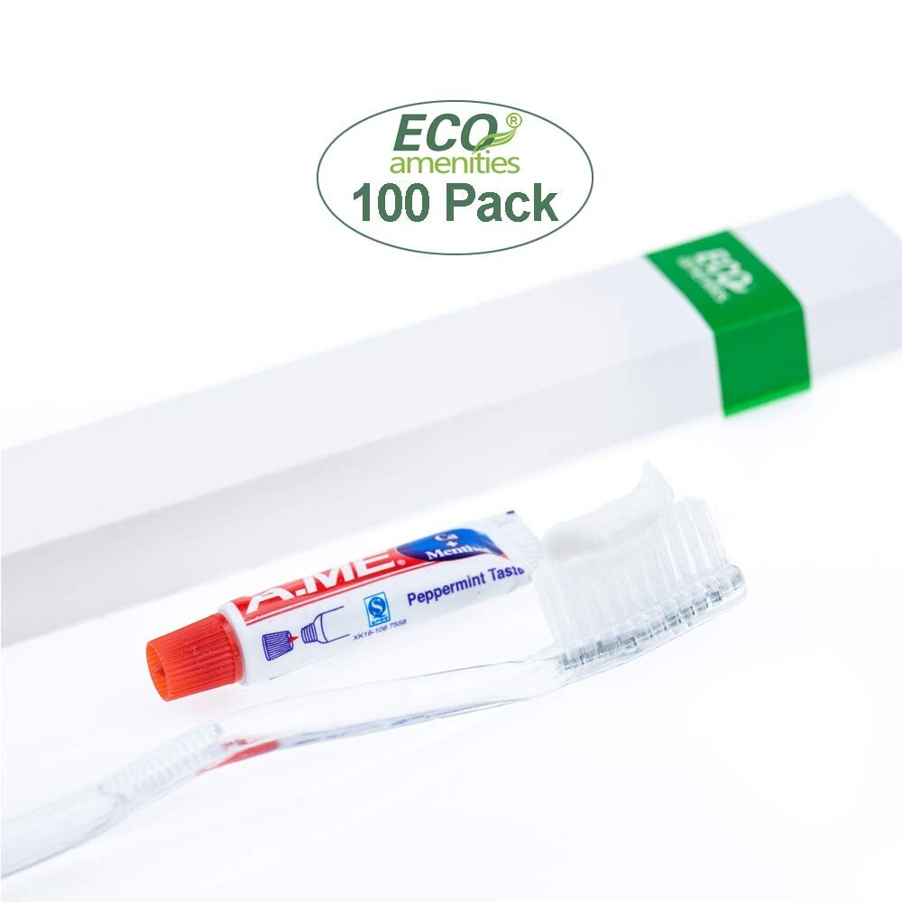 100-Piece Travel Toothbrush Kit with Peppermint Toothpaste - Eco-Friendly Hot...