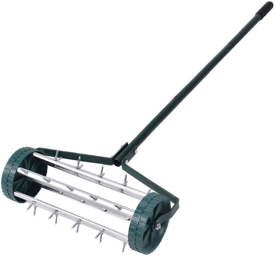 Durable 18-Inch Lawn Aerator with Collapsible 41-Inch Handle for Easy Storage