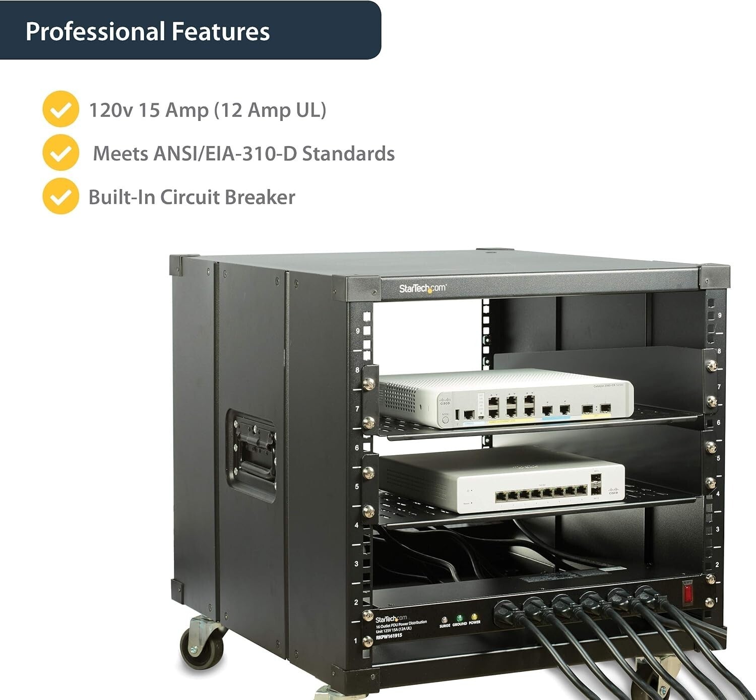 High-Durability 1U Surge Protector PDU with 16 Power Outlets and LED Indicators