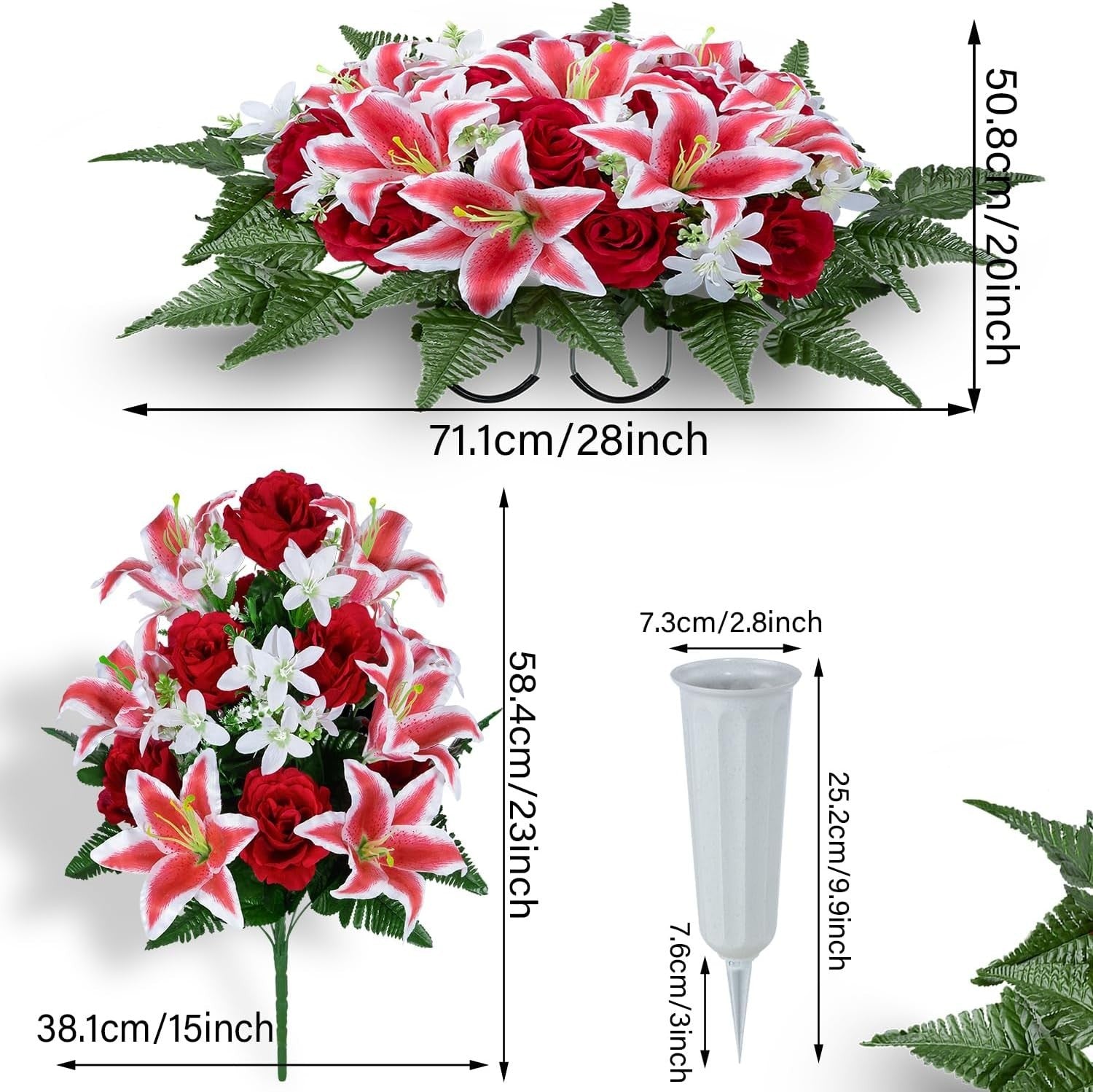 Elegant Artificial Cemetery Flower Saddle with 3 Bouquets for Headstone Decor