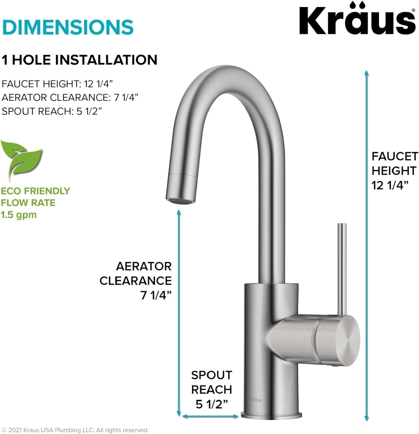 Spot-Free Single Handle Bar Faucet - Stainless Steel Finish for Easy Maintenance