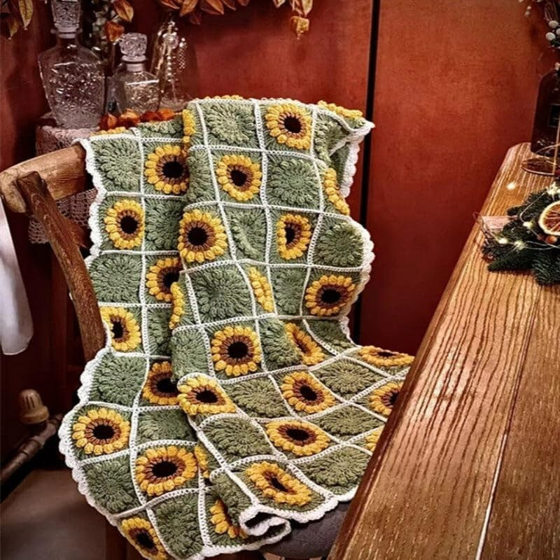 Artisan Crocheted Sunflower Throw Blanket - Boho 59" x 39" for Cozy Luxury