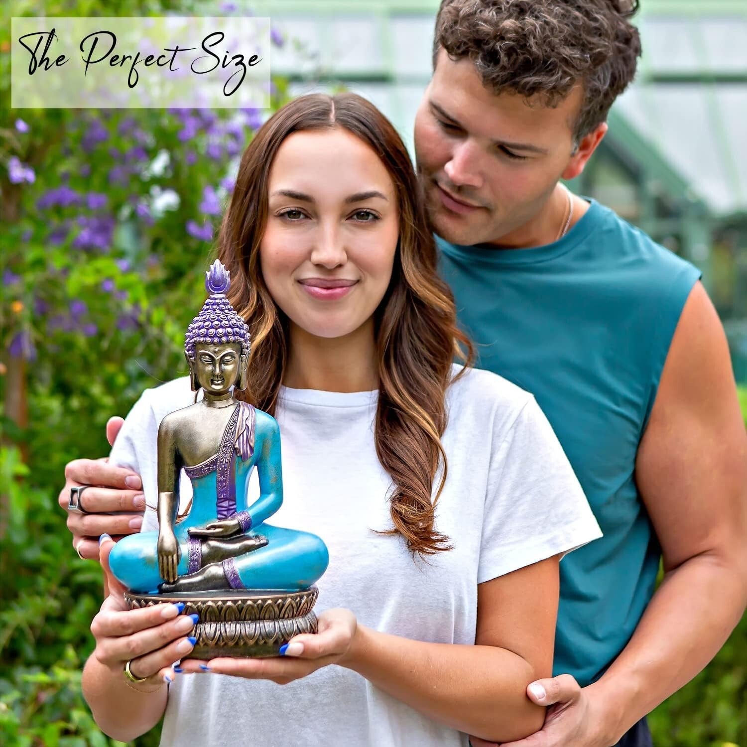 Gift-Ready 12.5" Buddha Statue - Unique Meditation Decor in Sea Blue & Purple