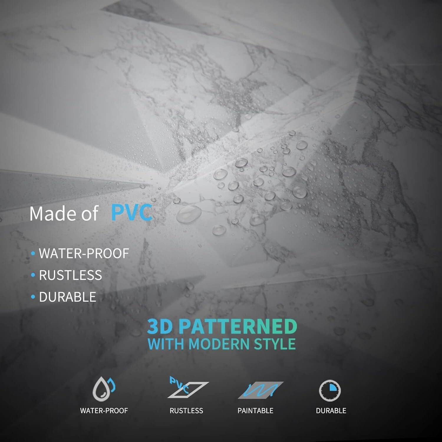 Diamond Design 3D PVC Wall Panels - Glossy White Marble for Elegant Interiors