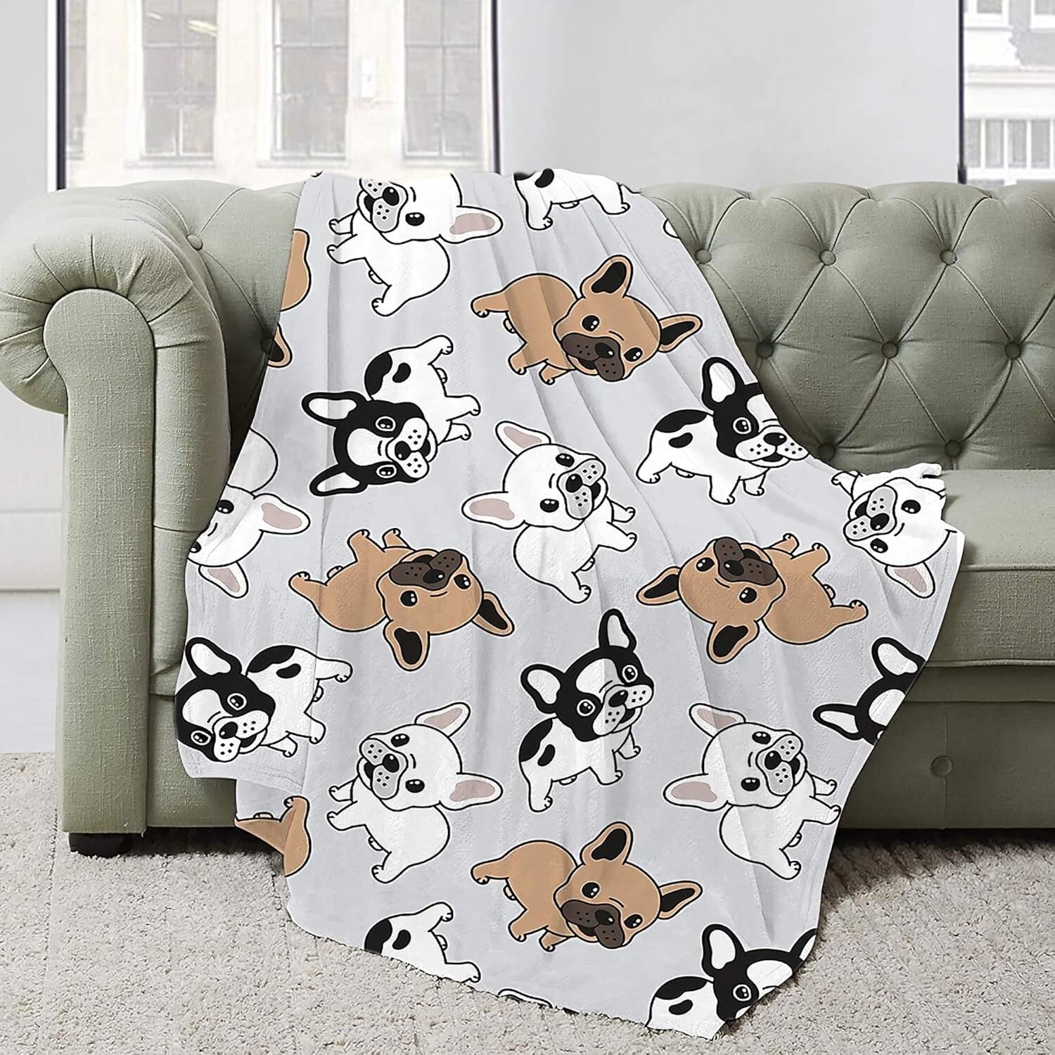 Cute Animal Print Blanket - French Bulldog Flannel Throw for All Seasons 60"x50"