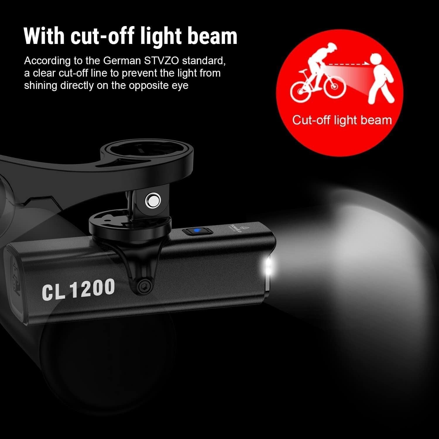 1200 Lumen Waterproof Bike Headlight with Rechargeable Battery & Garmin Mount