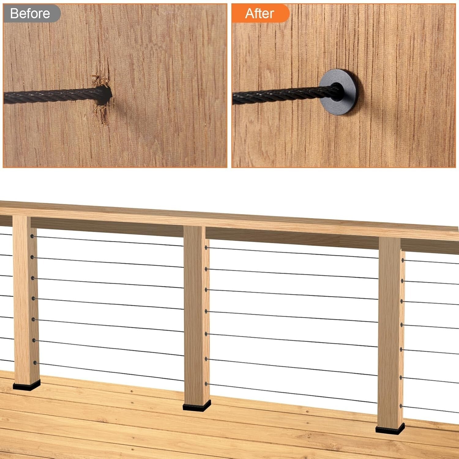 Elegant Black Stainless Steel Sleeves - 100 Pack for Wood Post Railing Hardware