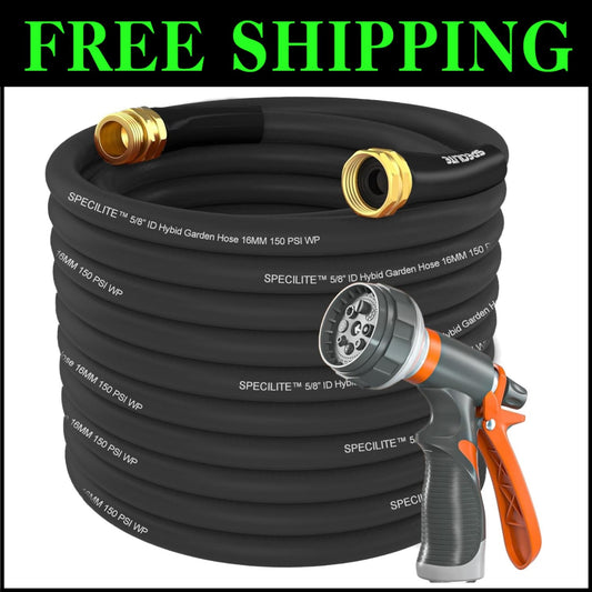 Flexible 50 ft Kink-Less Water Hose - 600 PSI, Brass Connector for Durability