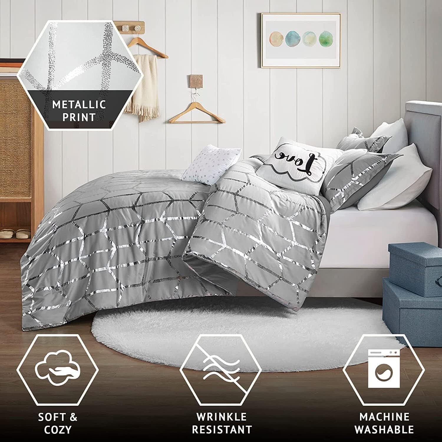 Trendy All-Season 5-Piece Comforter Set with Matching Shams & Decorative Pillows