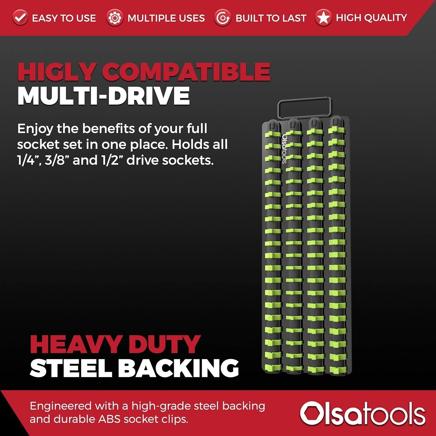 Space-Saving Socket Organizer Tray - 80 Socket Capacity with Spring-Loaded Clips