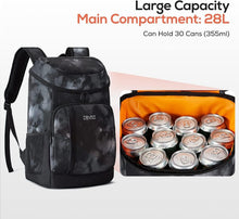 Load image into Gallery viewer, Lightweight 30-Can Tie-Dyed Black Insulated Cooler Backpack - Leak-Proof Design