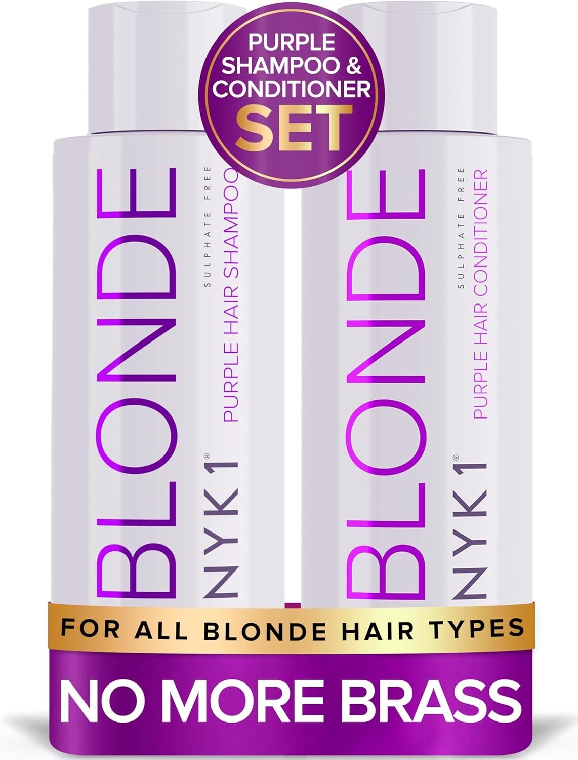 Sulfate Free Purple Shampoo & Conditioner Duo - 2 x 16.9 Fl Oz for Blonde Hair