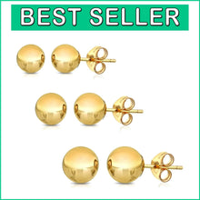 Load image into Gallery viewer, High-Polished 14K Gold Ball Stud Earrings - Classic 3-Pair Set for Style