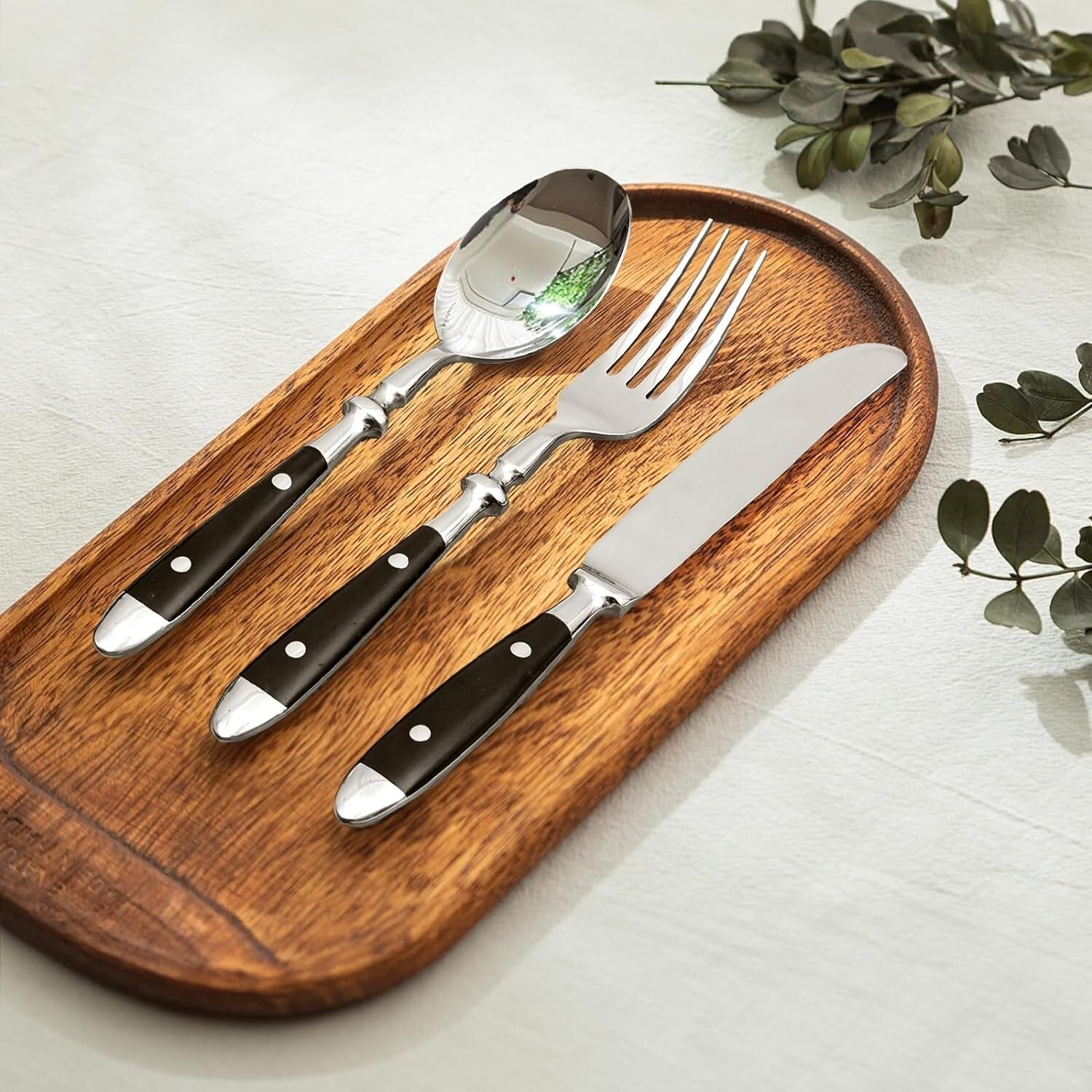 Everyday Black Handle Flatware Set - Mirror-Finished 20-Piece Cutlery for 4