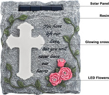 Load image into Gallery viewer, Elegant Solar-Powered Memorial Stepping Stone with Cross and Floral Carvings