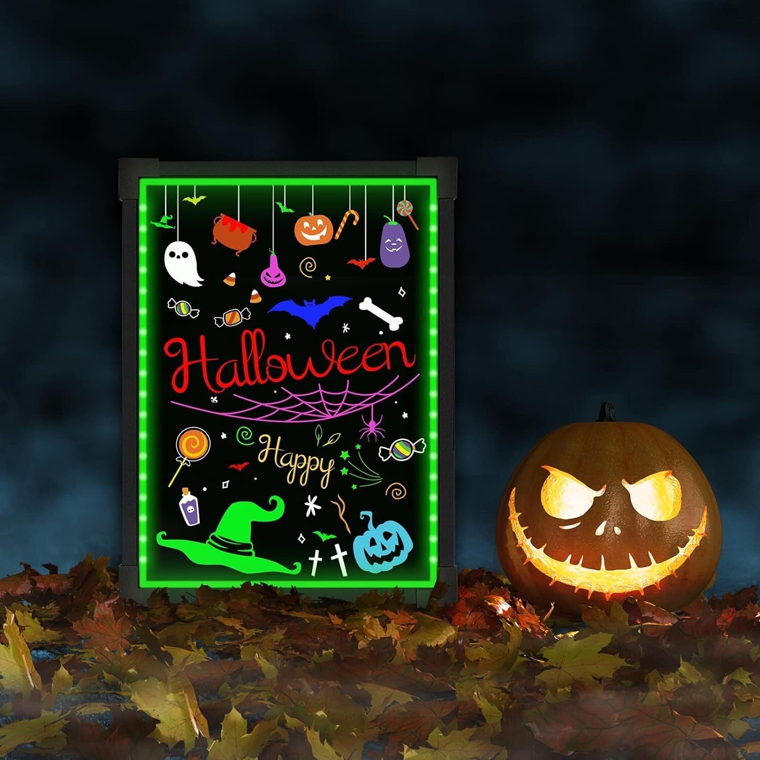 16x12 Neon Dry Erase Board with 8 Liquid Chalk Markers - Eye-Catching Messages!