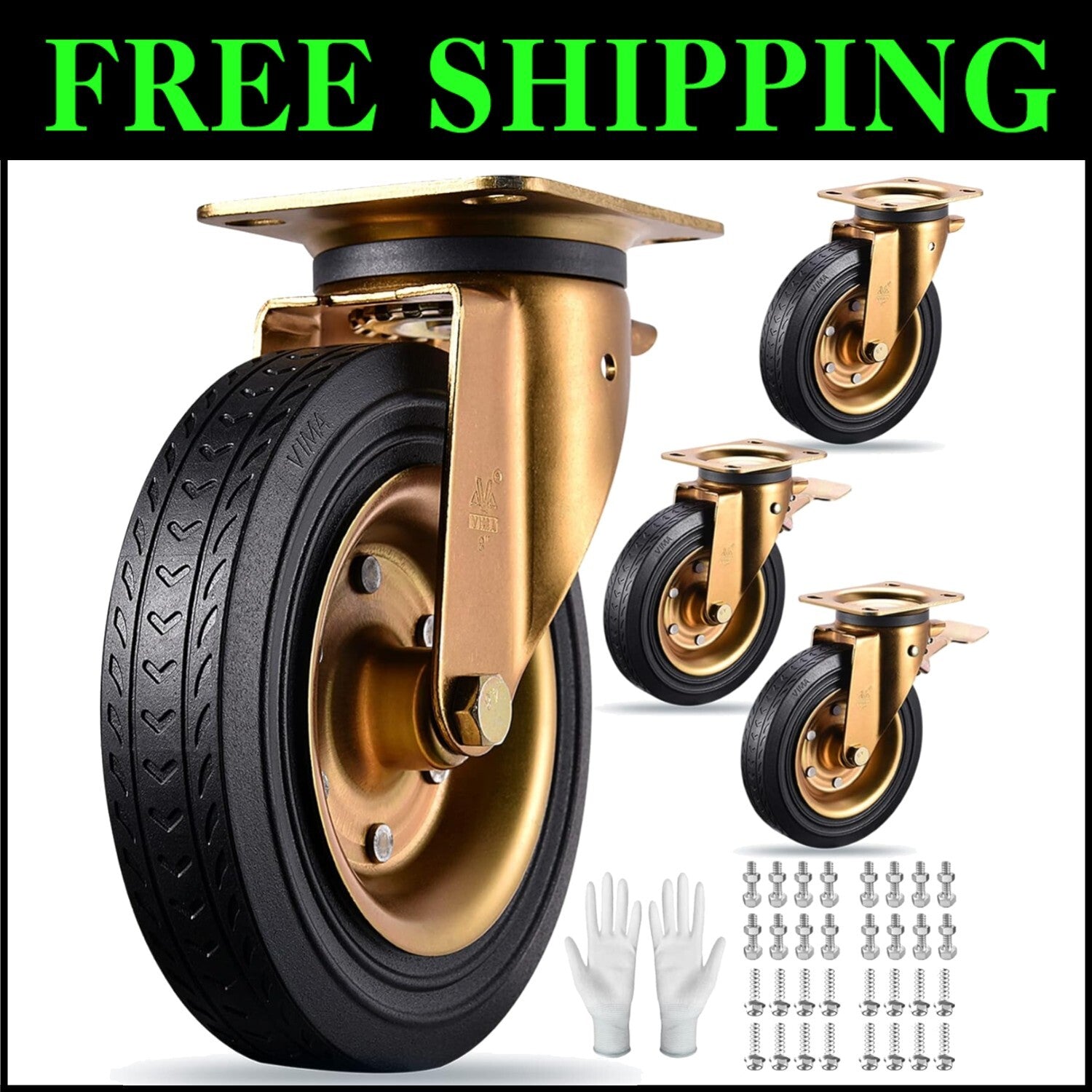 Versatile 8" Heavy Duty Casters for Indoor/Outdoor Use - 3000lbs Full Load Kit