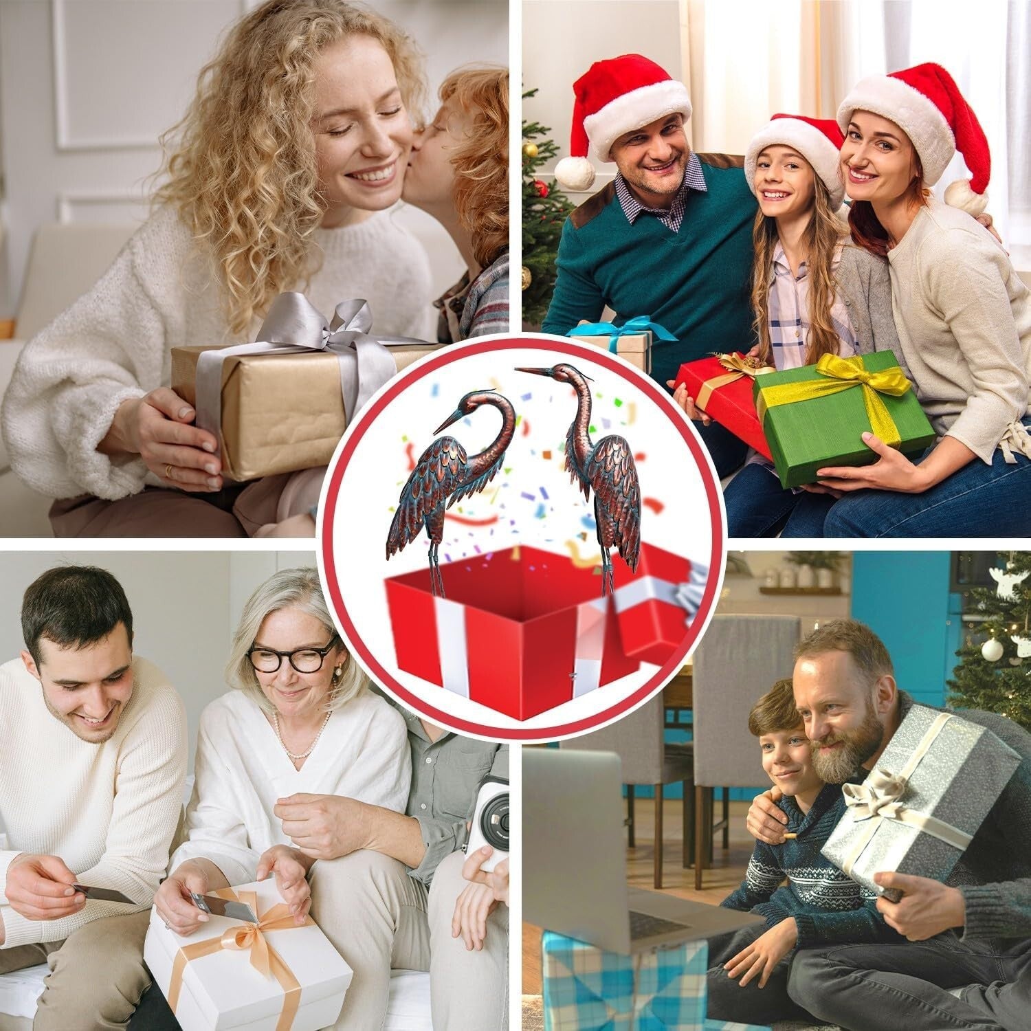 Freestanding Patina Metal Crane Statues - Majestic Garden Decor for All Seasons