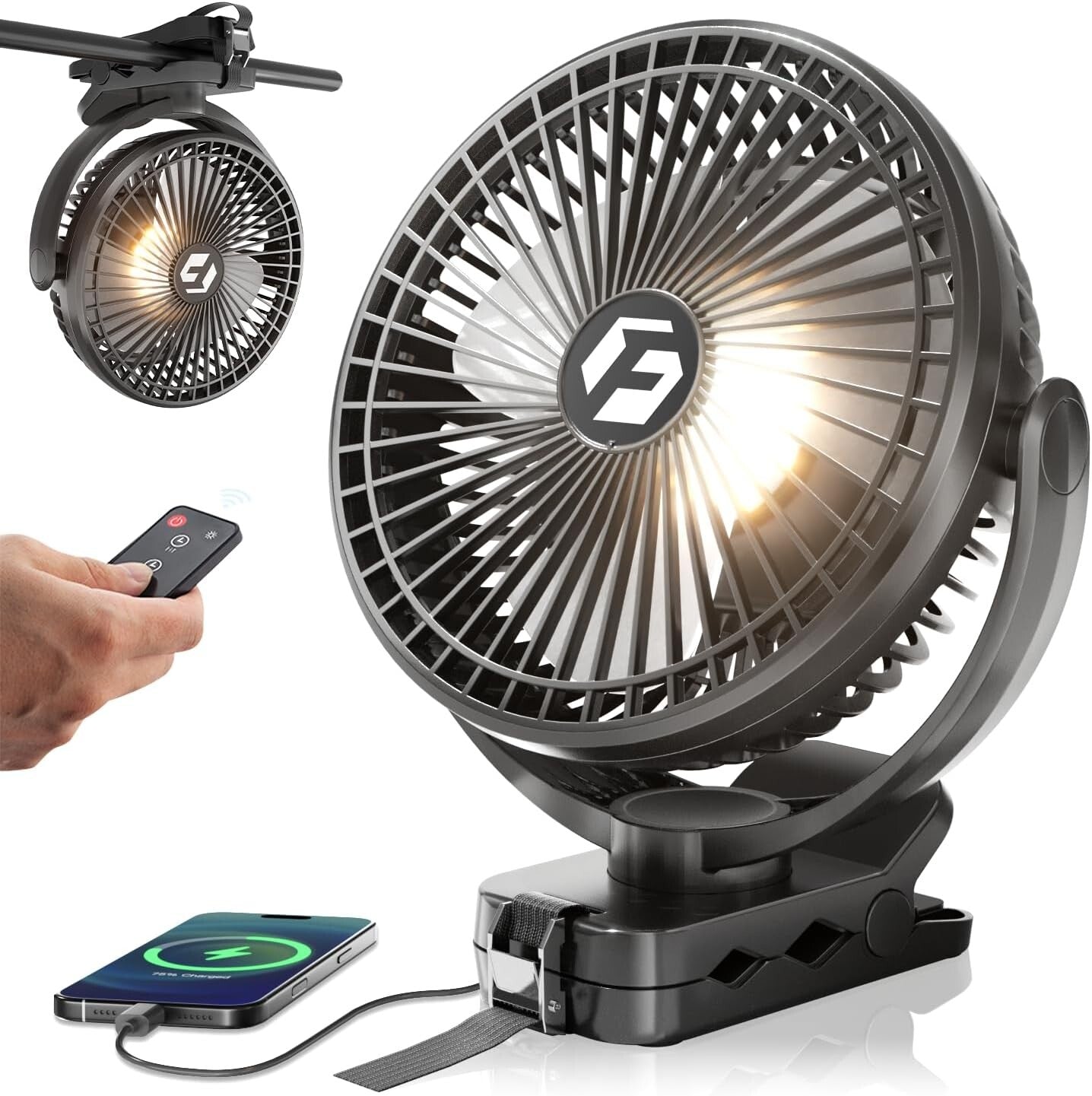 Battery-Operated 8 Inch Desk & Camping Fan with Remote - 72H Life & 3 Speeds