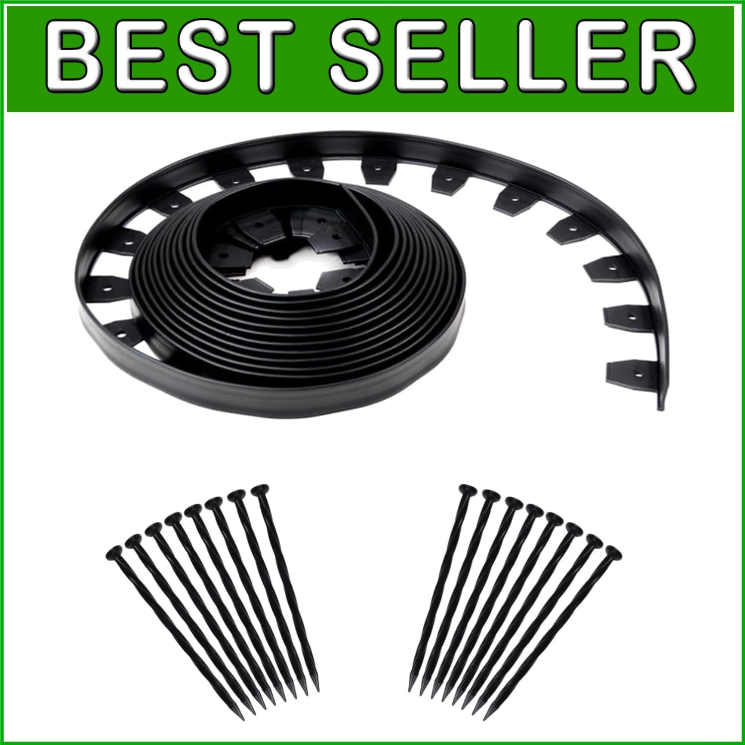 Flexible Heavy-Duty No-Dig Landscape Edging with Spikes - 40ft Black Border