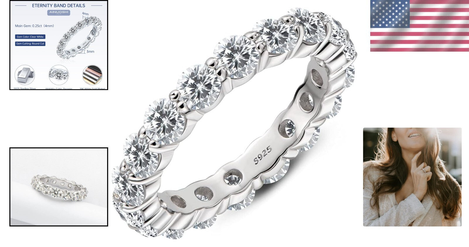Gorgeous Hypoallergenic Eternity Ring in Genuine 925 Silver - Multiple Sizes