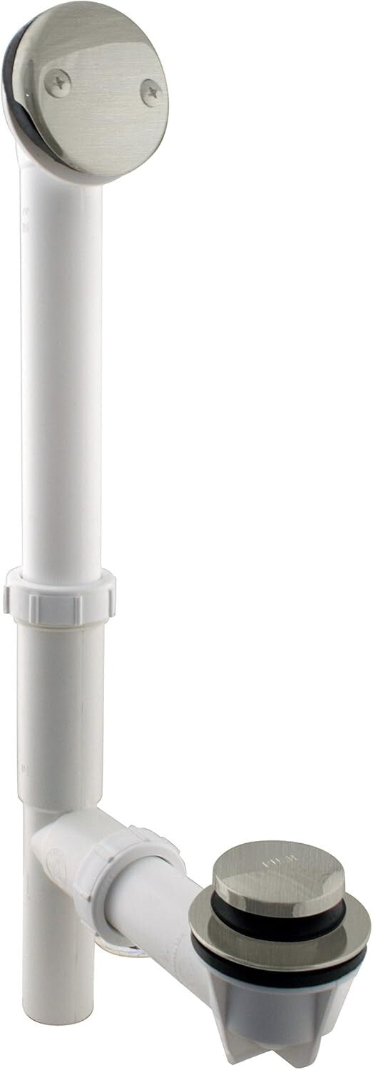 Satin Nickel 14" x 1-1/2" Tub Waste Assembly with Tip-Toe Drain Plug - 1-Pack