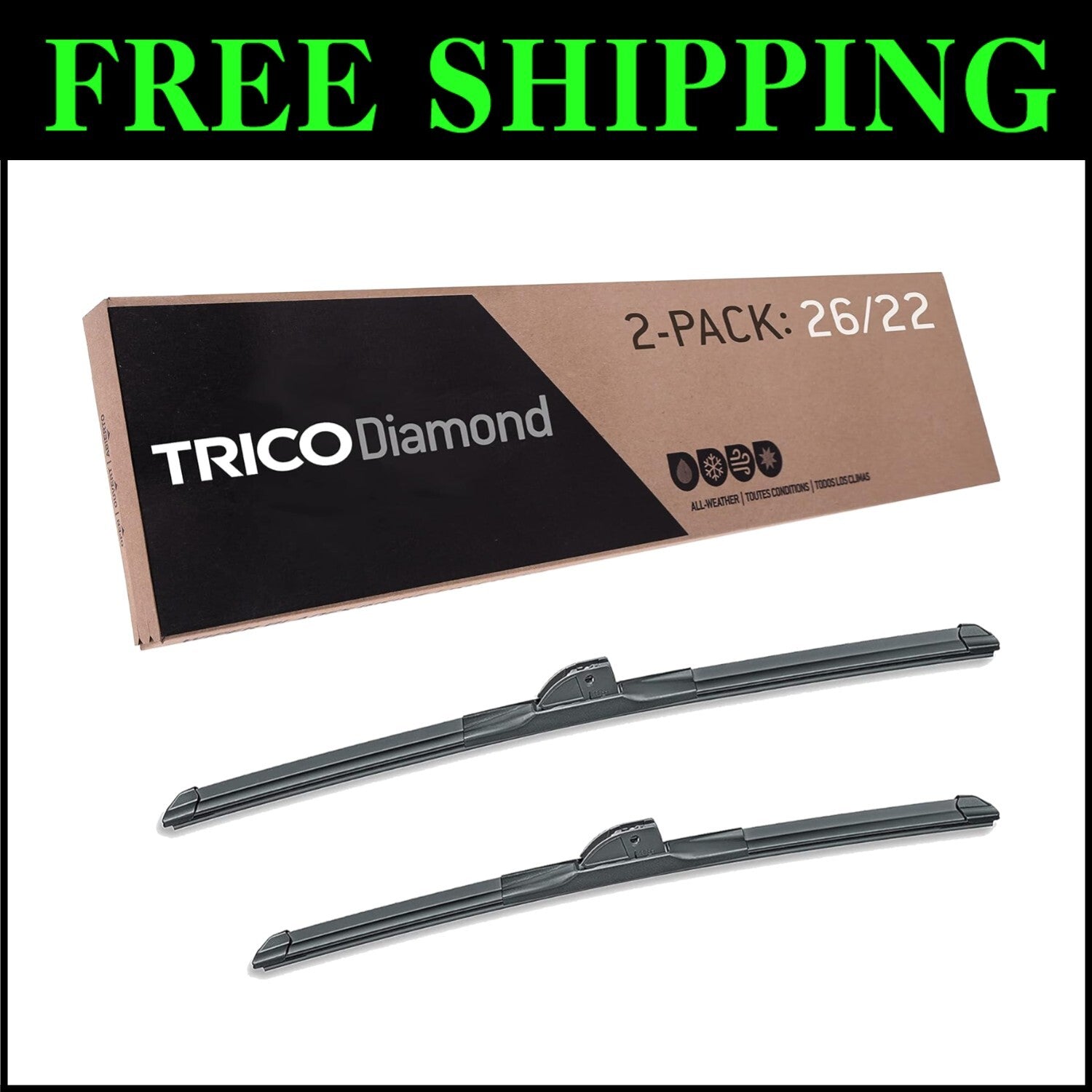 Premium Automotive Windshield Wiper Blades - 26” & 22” All Weather Performance