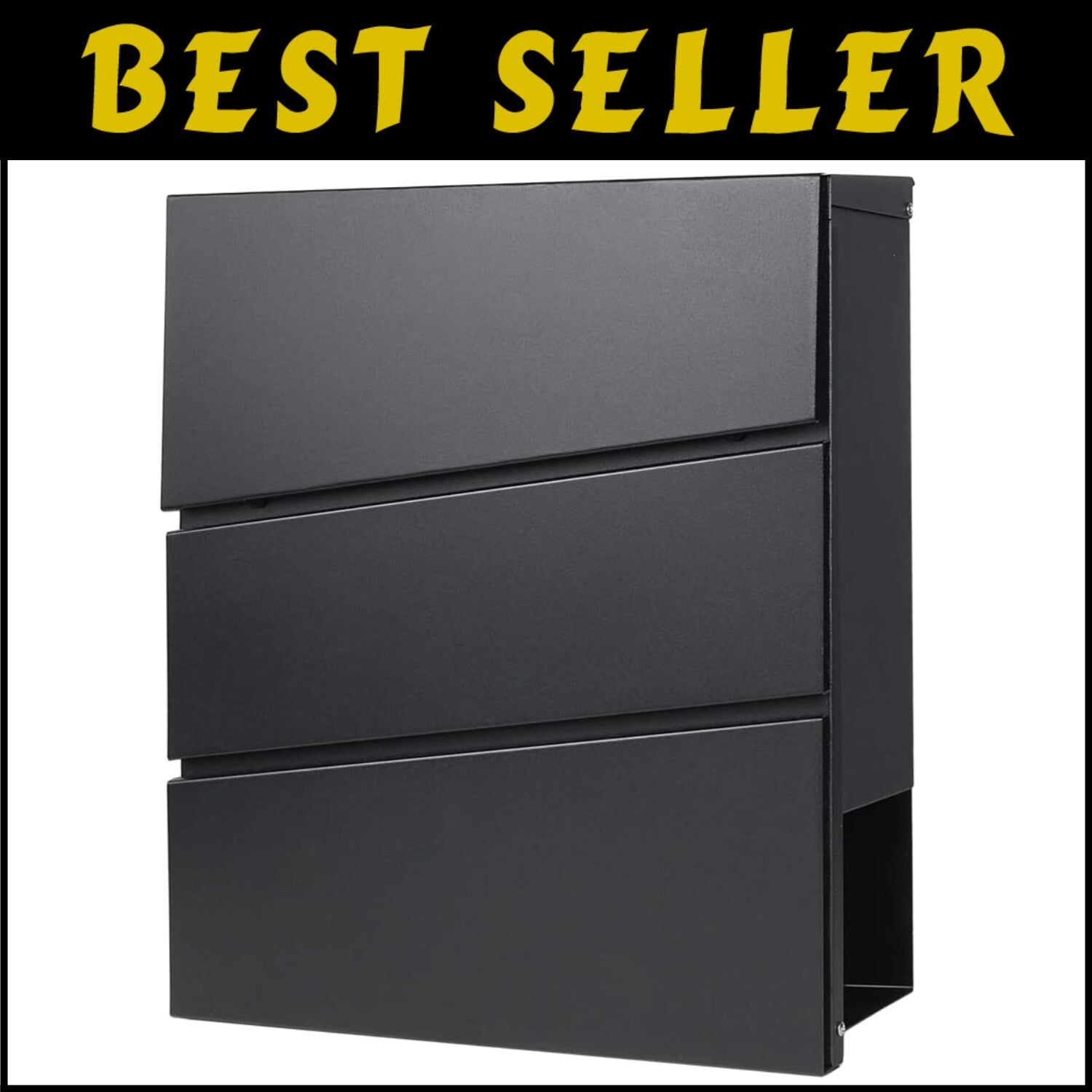 Durable Black Mailbox with Key Lock & Integrated Newspaper Holder, 13" x 14.4"