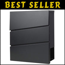 Load image into Gallery viewer, Durable Black Mailbox with Key Lock &amp; Integrated Newspaper Holder, 13" x 14.4"